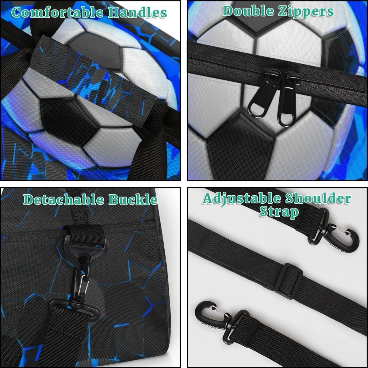 Custom Logo Kids Boys Soccer Ball Blue Black Gym Duffel Sports Bag Private Label Fitness Travel Weekender Tote Carry-On Training Bag Manufacturer