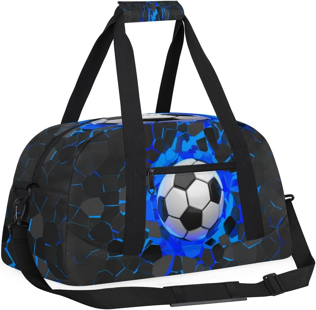 Custom Logo Kids Boys Soccer Ball Blue Black Gym Duffel Sports Bag Private Label Fitness Travel Weekender Tote Carry-On Training Bag Manufacturer
