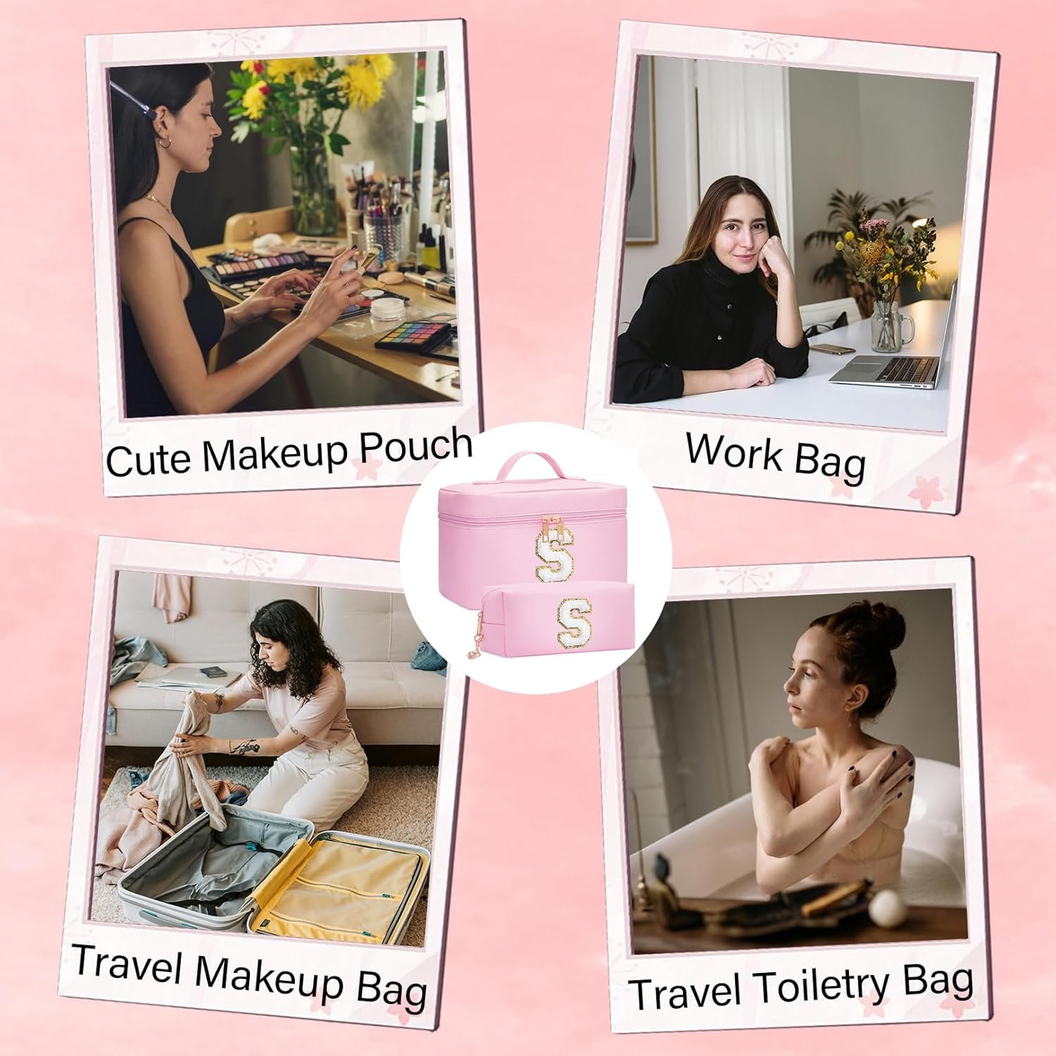 Private Label 2pcs Initial Leather Makeup Cosmetic Toiletry Bags Custom Logo Personalized Monogram Manufacturer Birthday Gifts for Girls Ages 4-12 (G)