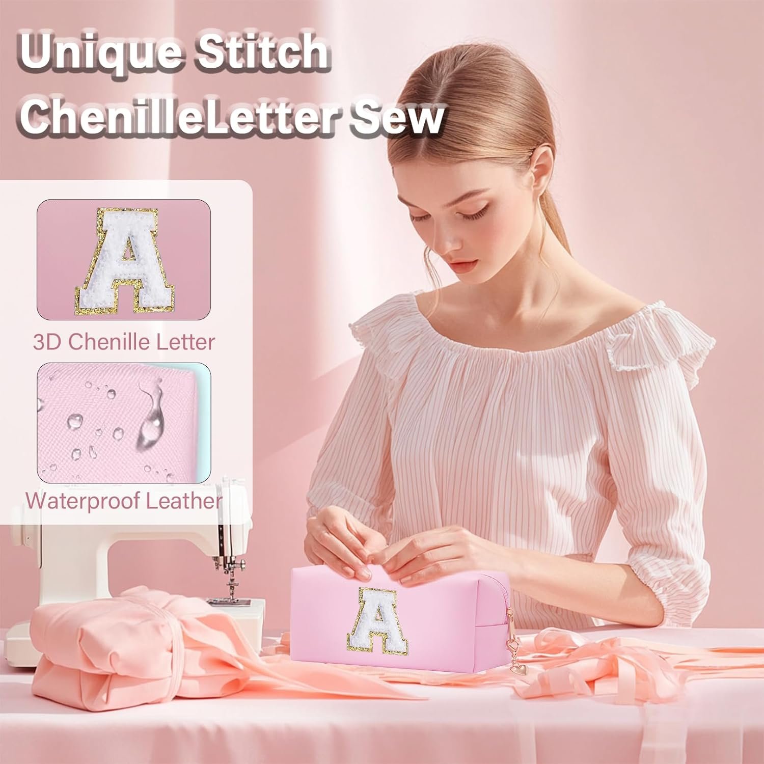 Private Label 2pcs Initial Leather Makeup Cosmetic Toiletry Bags Custom Logo Personalized Monogram Manufacturer Birthday Gifts for Girls Ages 4-12 (G)