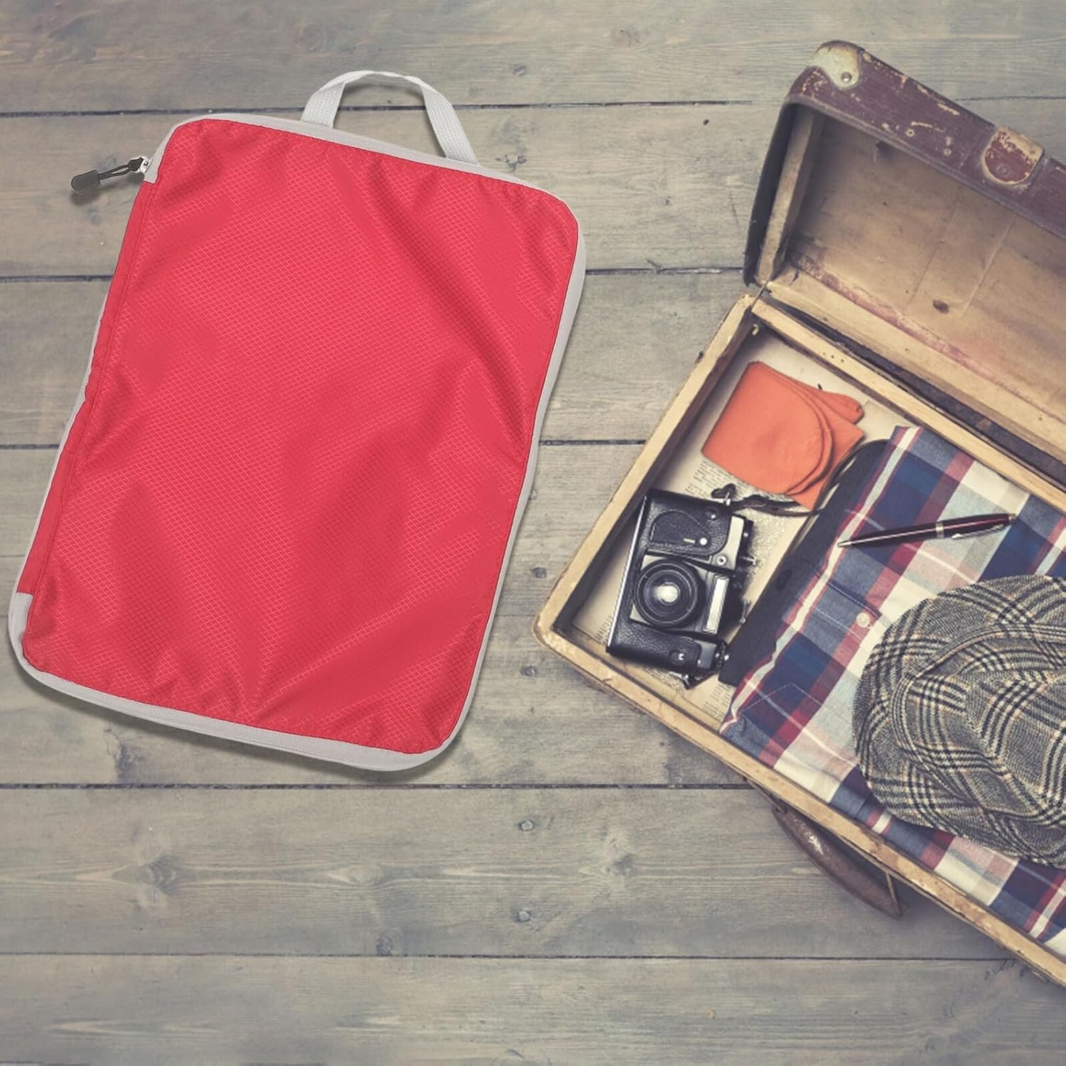 Private Label 3pcs Custom Logo Red Space-Saving Travel Packing Organizer Bags Set Tote Cubes for Luggage and Home Storage Manufacturer