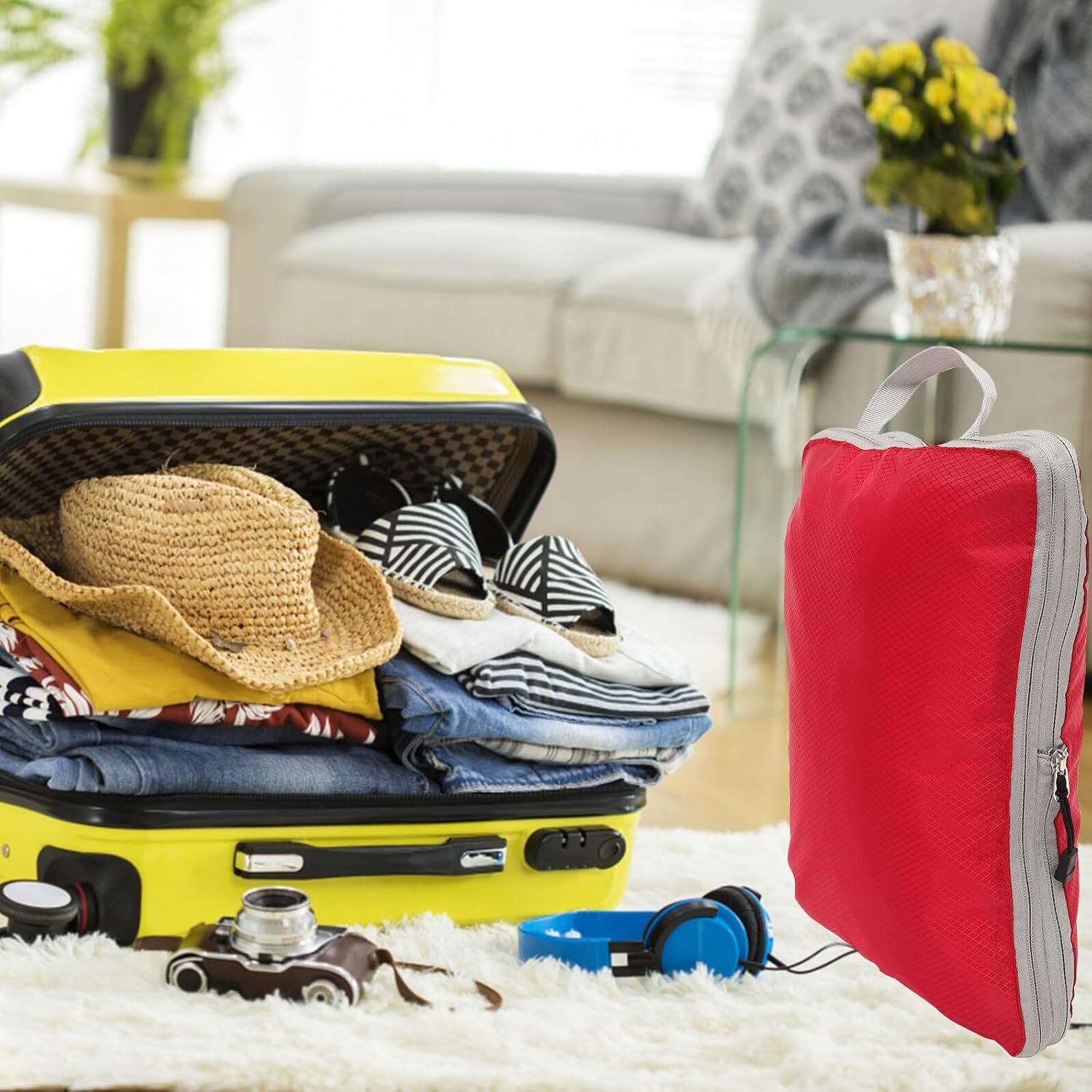 Private Label 3pcs Custom Logo Red Space-Saving Travel Packing Organizer Bags Set Tote Cubes for Luggage and Home Storage Manufacturer