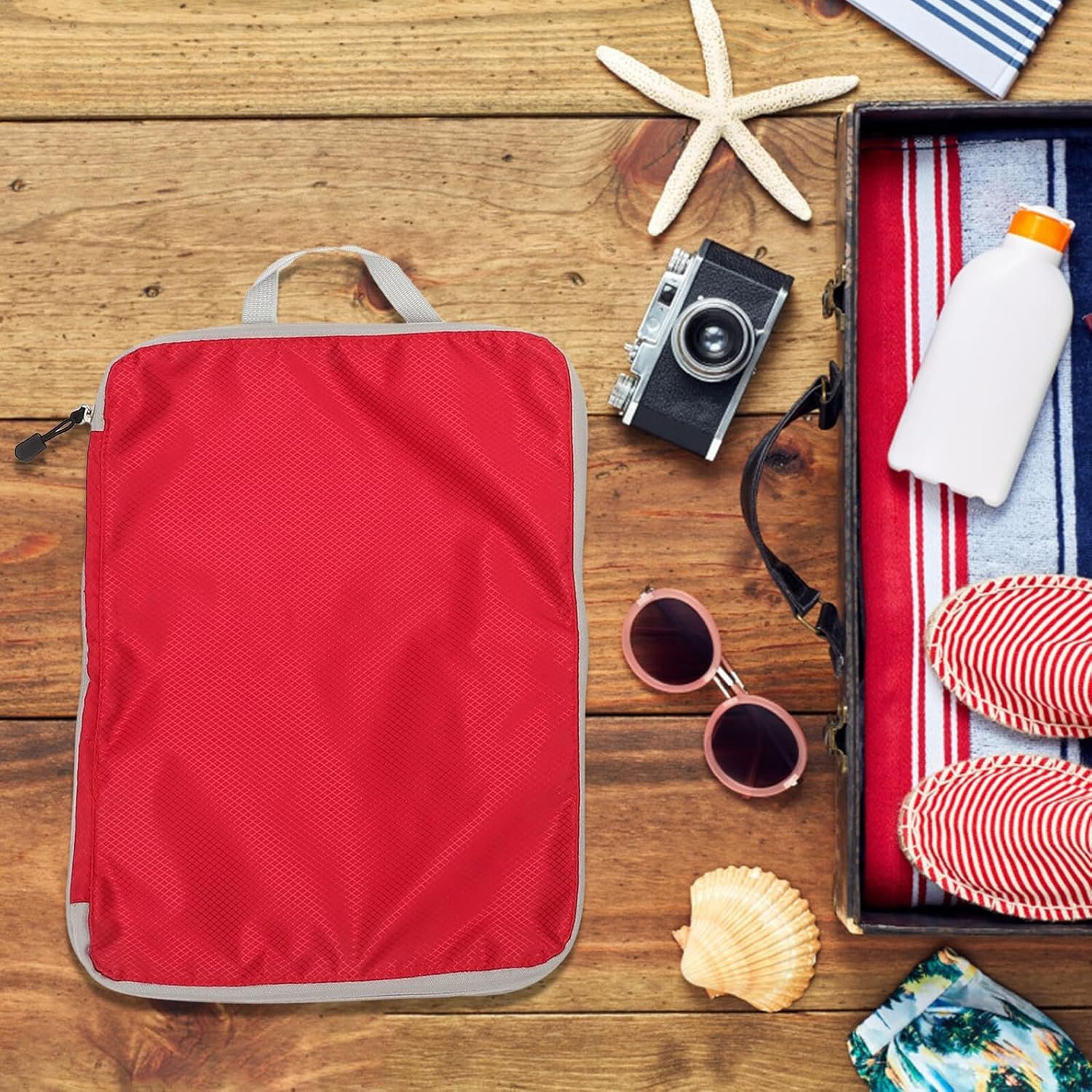 Private Label 3pcs Custom Logo Red Space-Saving Travel Packing Organizer Bags Set Tote Cubes for Luggage and Home Storage Manufacturer