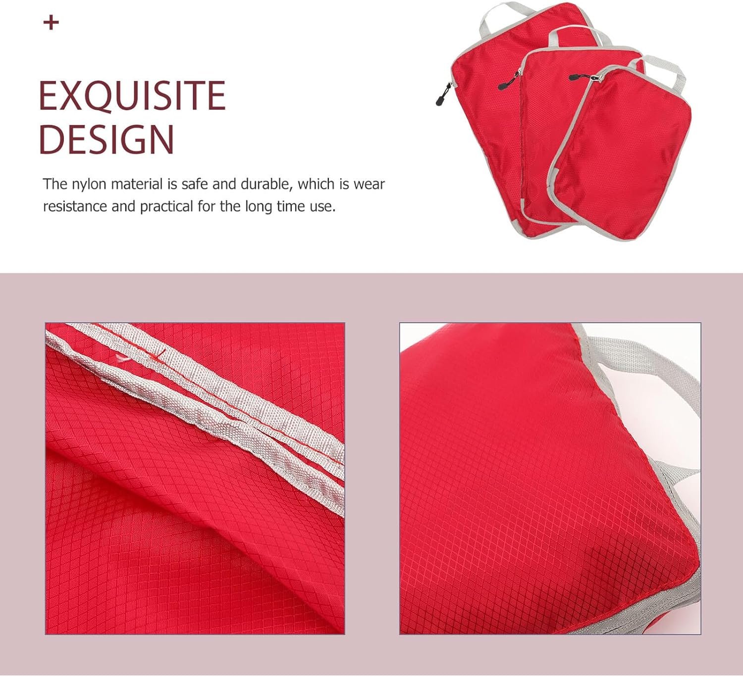 Private Label 3pcs Custom Logo Red Space-Saving Travel Packing Organizer Bags Set Tote Cubes for Luggage and Home Storage Manufacturer