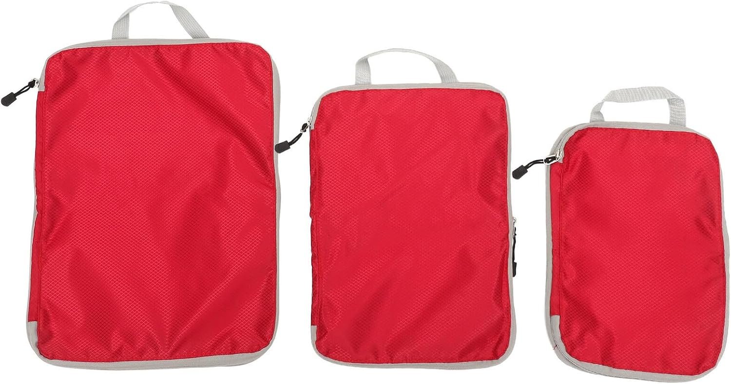 Private Label 3pcs Custom Logo Red Space-Saving Travel Packing Organizer Bags Set Tote Cubes for Luggage and Home Storage Manufacturer