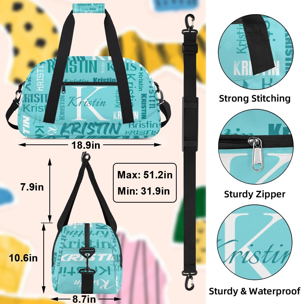 Custom Logo Personalized Travel Duffel Weekender Bag for Women and Men Private Label Sports Gym Dance Ballet Tote with Name in Teal Factory Custom Logo Personalized Travel Duffel Weekender Bag for Women and Men Private Label Sports Gym Dance Ballet Tote with Name in Teal Factory