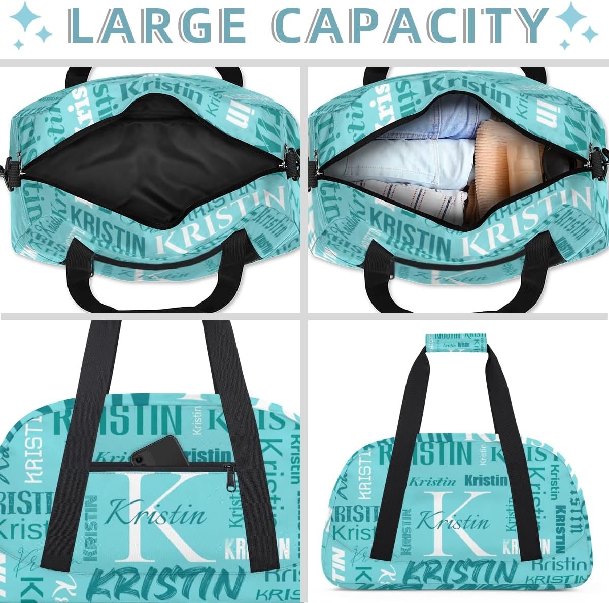 Custom Logo Personalized Travel Duffel Weekender Bag for Women and Men Private Label Sports Gym Dance Ballet Tote with Name in Teal Factory Custom Logo Personalized Travel Duffel Weekender Bag for Women and Men Private Label Sports Gym Dance Ballet Tote with Name in Teal Factory
