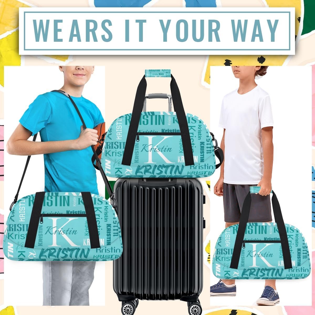 Custom Logo Personalized Travel Duffel Weekender Bag for Women and Men Private Label Sports Gym Dance Ballet Tote with Name in Teal Factory Custom Logo Personalized Travel Duffel Weekender Bag for Women and Men Private Label Sports Gym Dance Ballet Tote with Name in Teal Factory