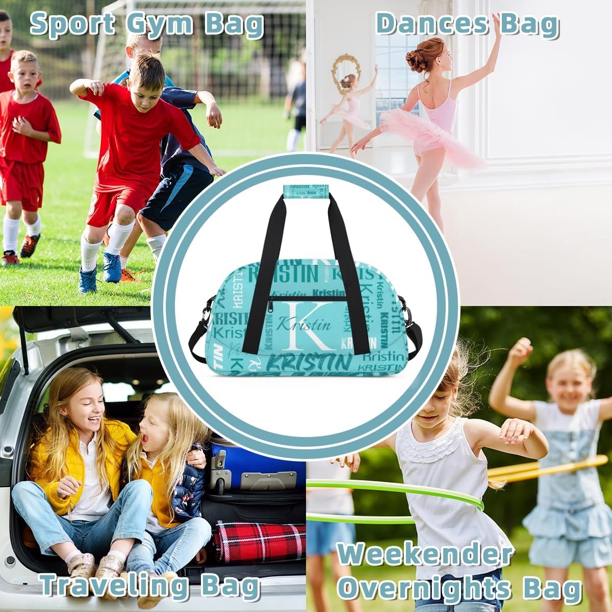 Custom Logo Personalized Travel Duffel Weekender Bag for Women and Men Private Label Sports Gym Dance Ballet Tote with Name in Teal Factory Custom Logo Personalized Travel Duffel Weekender Bag for Women and Men Private Label Sports Gym Dance Ballet Tote with Name in Teal Factory