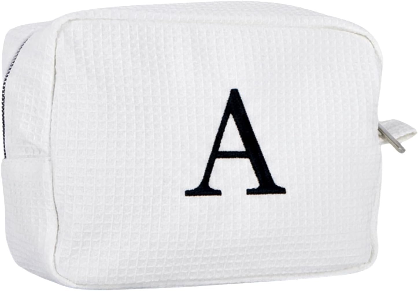 Custom Logo Personalized White Waffle Makeup Bag, Private Label Embroidered Initial Cosmetic Pouch for Women, Monogrammed Bridesmaid Gifts (A) Manufacturer