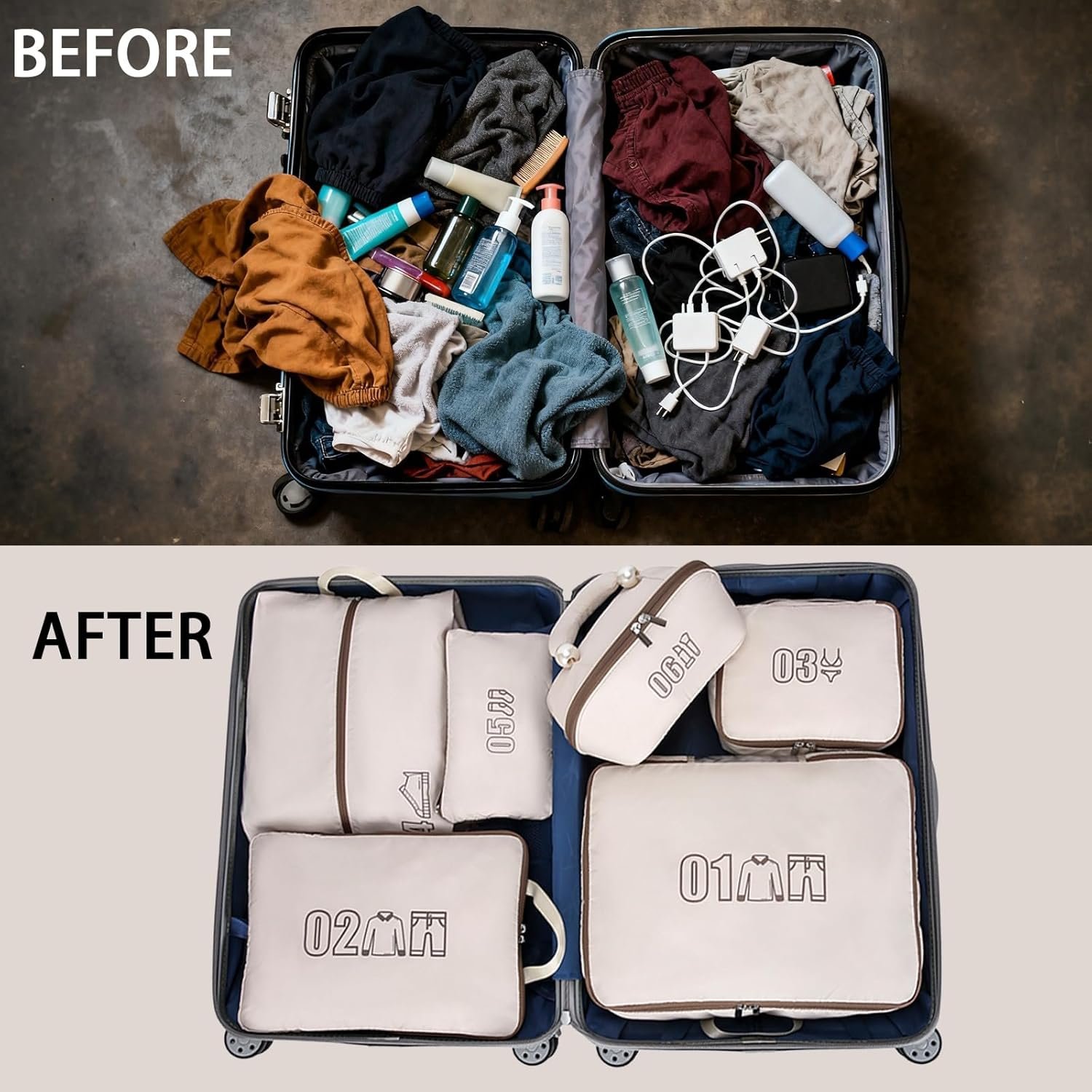 Manufacturer 6 Set Compression Packing Cubes for Travel Custom Logo Anti-Tearing Suitcase Organizer for Luggage with Shoe and Hanging Toiletry Bag Private Label Vacation Essentials Accessories for Cruise Khaki Manufacturer 6 Set Compression Packing Cubes for Travel Custom Logo Anti-Tearing Suitcase Organizer for Luggage with Shoe and Hanging Toiletry Bag Private Label Vacation Essentials Accessories for Cruise Khaki