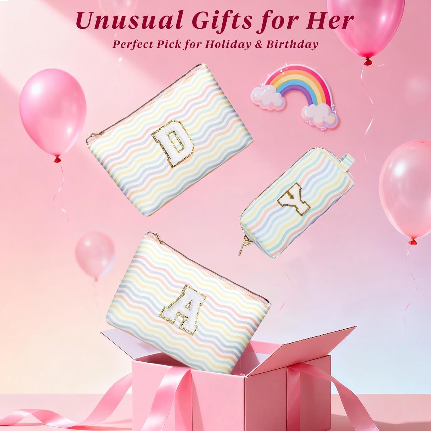 Private Label 2 Pieces Monogram Makeup Travel Bag Cosmetic Pouch Initial Toiletry Organizer for Girls Women Gifts Custom Logo Personalized Manufacturer Light Rainbow A Private Label 2 Pieces Monogram Makeup Travel Bag Cosmetic Pouch Initial Toiletry Organizer for Girls Women Gifts Custom Logo Personalized Manufacturer Light Rainbow A