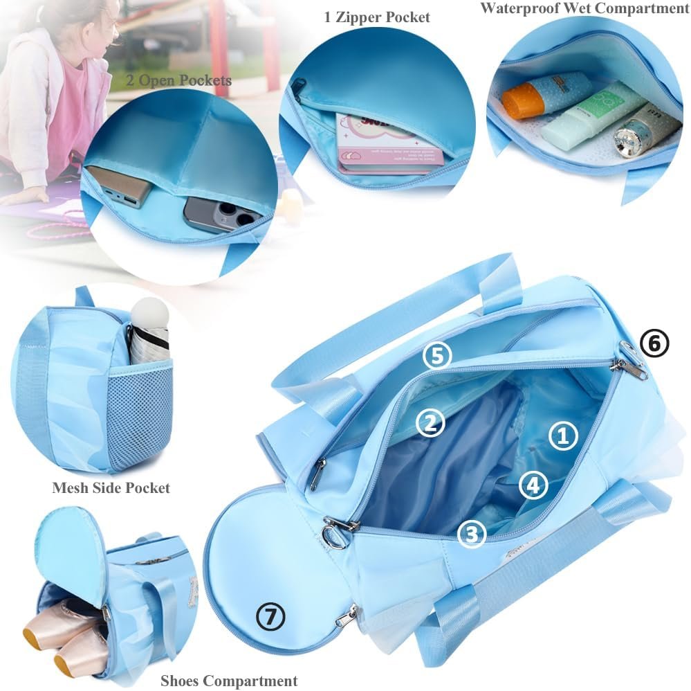Private Label Personalized Small Dance Ballet Bag for Girls 4-6 Toddler Ballerina Sports Gym Travel Duffle with Shoes Compartment Custom Logo Blue M Manufacturer