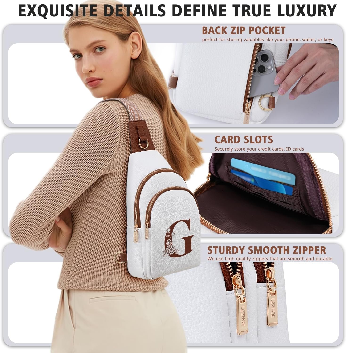 Custom Logo Leather Crossbody Bag for Women Private Label Sling Fanny Chest Pack with Initial Letter for Travel Gift for Mom Wife Manufacturer