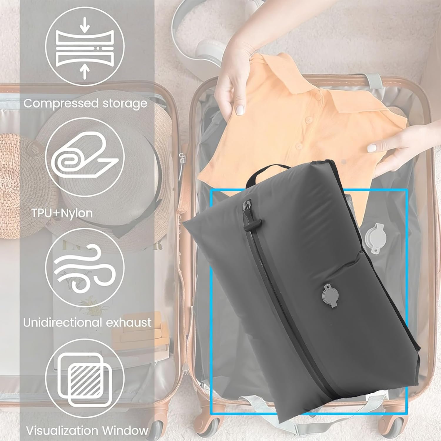 Custom Logo 17L Gray Flat Bottom Private Label Vacuum Storage Bag Travel Ready with View Window for Secure Packing Portable Manufacturer