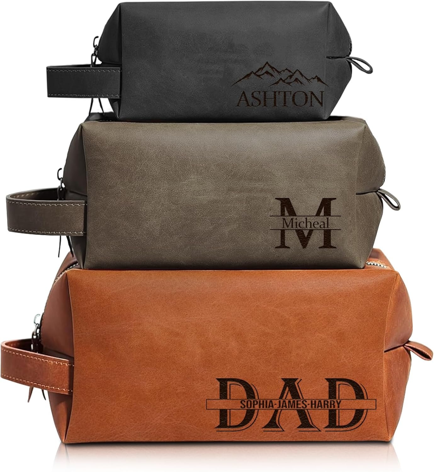 Private Label Personalized Toiletry Bag for Fathers Day Dad Gifts Men, Custom Logo Engraved Leather Shaving Travel Kit for Husband Grandpa, Waterproof Mens Travel Factory (Style-5)