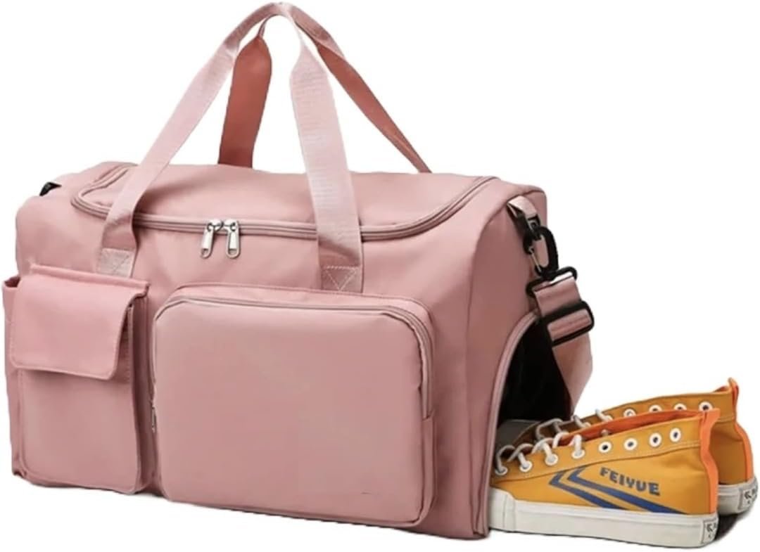 Custom Logo Personalized Sports Bag - Private Label Gym Cheer Weekender Duffel Bags for Men Women - Pink with Name Text from Factory