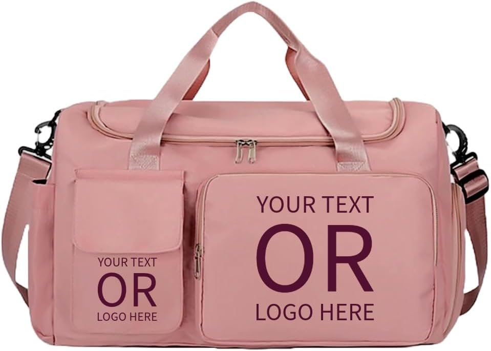 Custom Logo Personalized Sports Bag - Private Label Gym Cheer Weekender Duffel Bags for Men Women - Pink with Name Text from Factory
