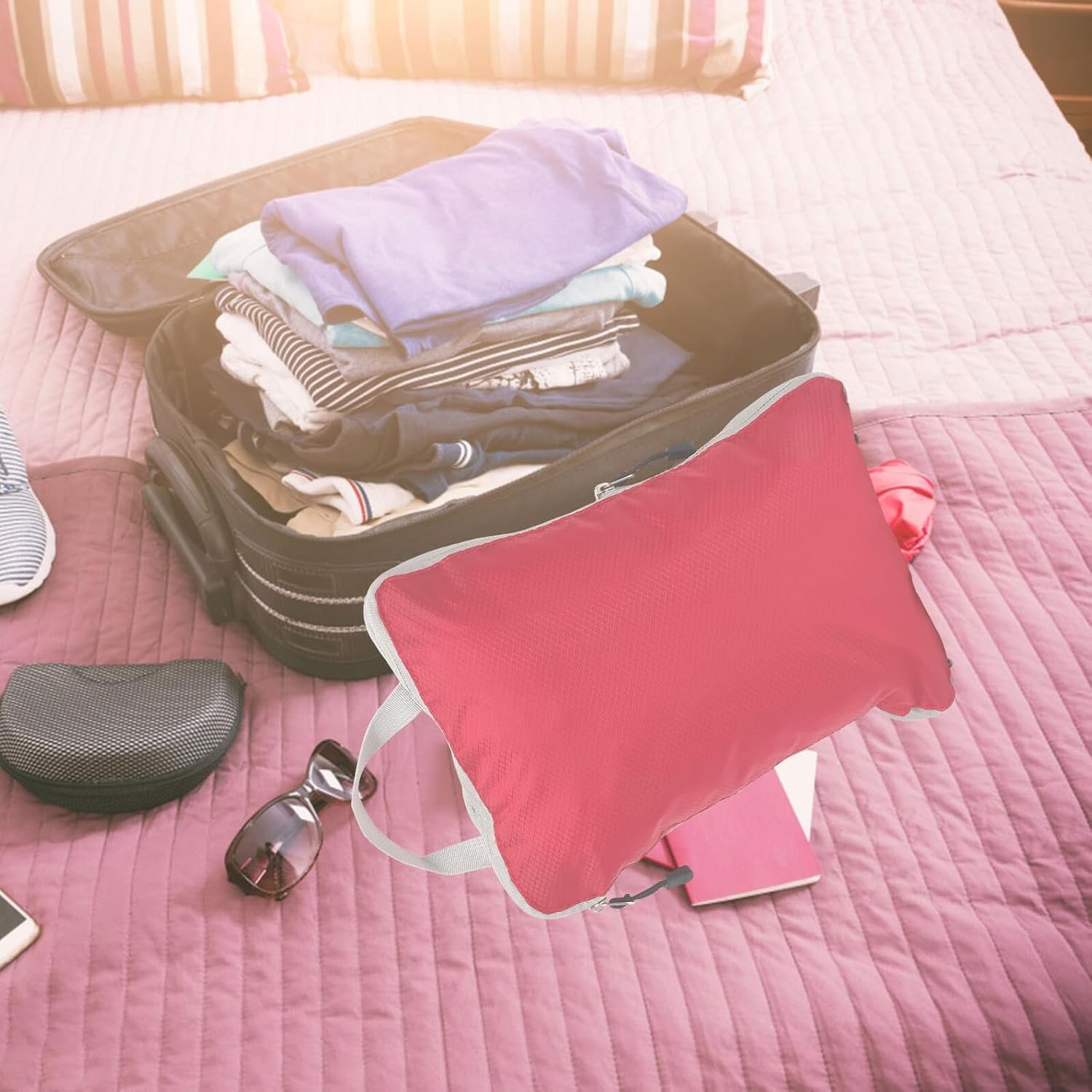 Private Label 3pcs Red Large Medium Small Travel Organizer Bags Set Luggage Packing Cubes Space-Saving Storage Pouches Custom Logo for Suitcases Manufacturer