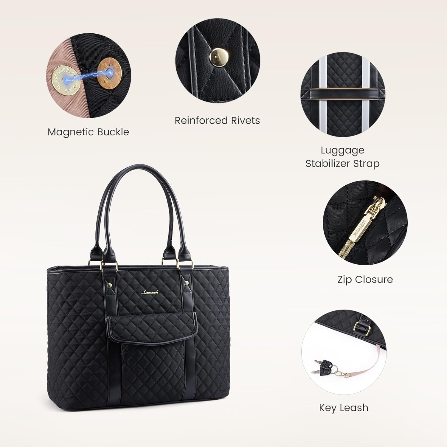 Private Label 15.6 Inch Womens Laptop Tote Bag with Custom Logo Waterproof Quilted Stylish Work Travel Purse Manufacturer Luggage Sleeve for Teachers Nurses Office