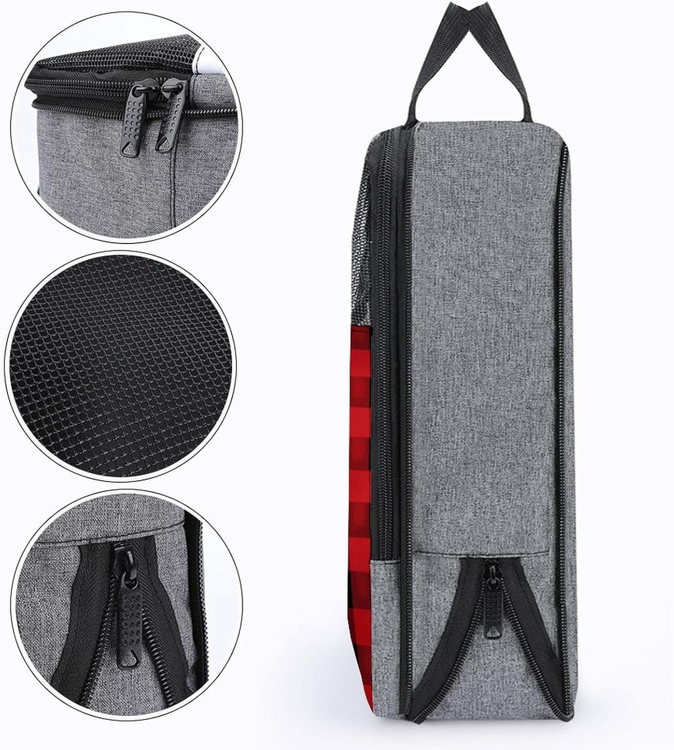 Manufacturer Red Black Buffalo Check Plaid Mesh Waterproof Portable Travel Shoe Bag Hanging Luggage Shoe Storage Compression Custom Logo Packing Cube Expandable Private Label Organizer for Sneakers