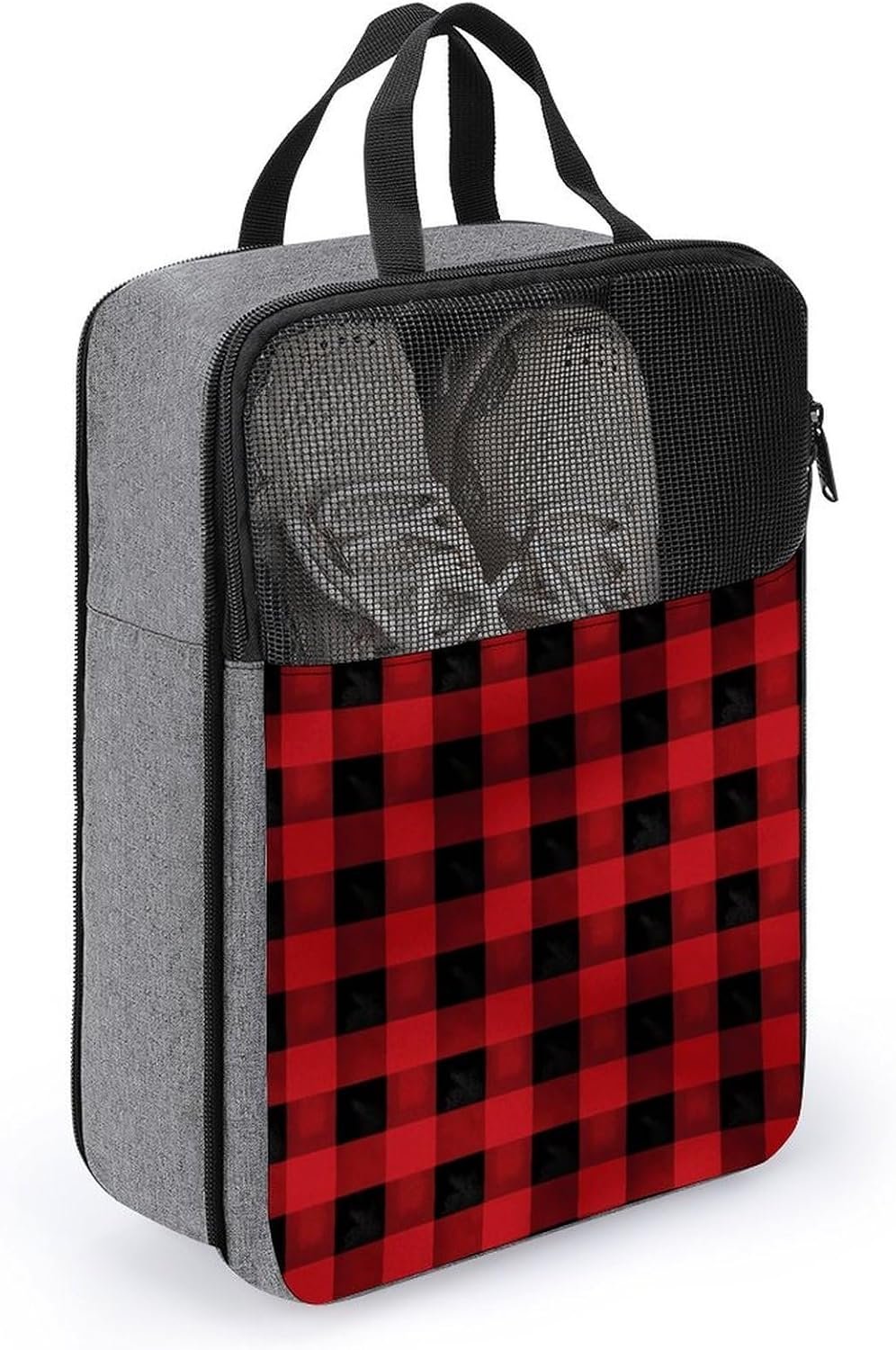 Manufacturer Red Black Buffalo Check Plaid Mesh Waterproof Portable Travel Shoe Bag Hanging Luggage Shoe Storage Compression Custom Logo Packing Cube Expandable Private Label Organizer for Sneakers