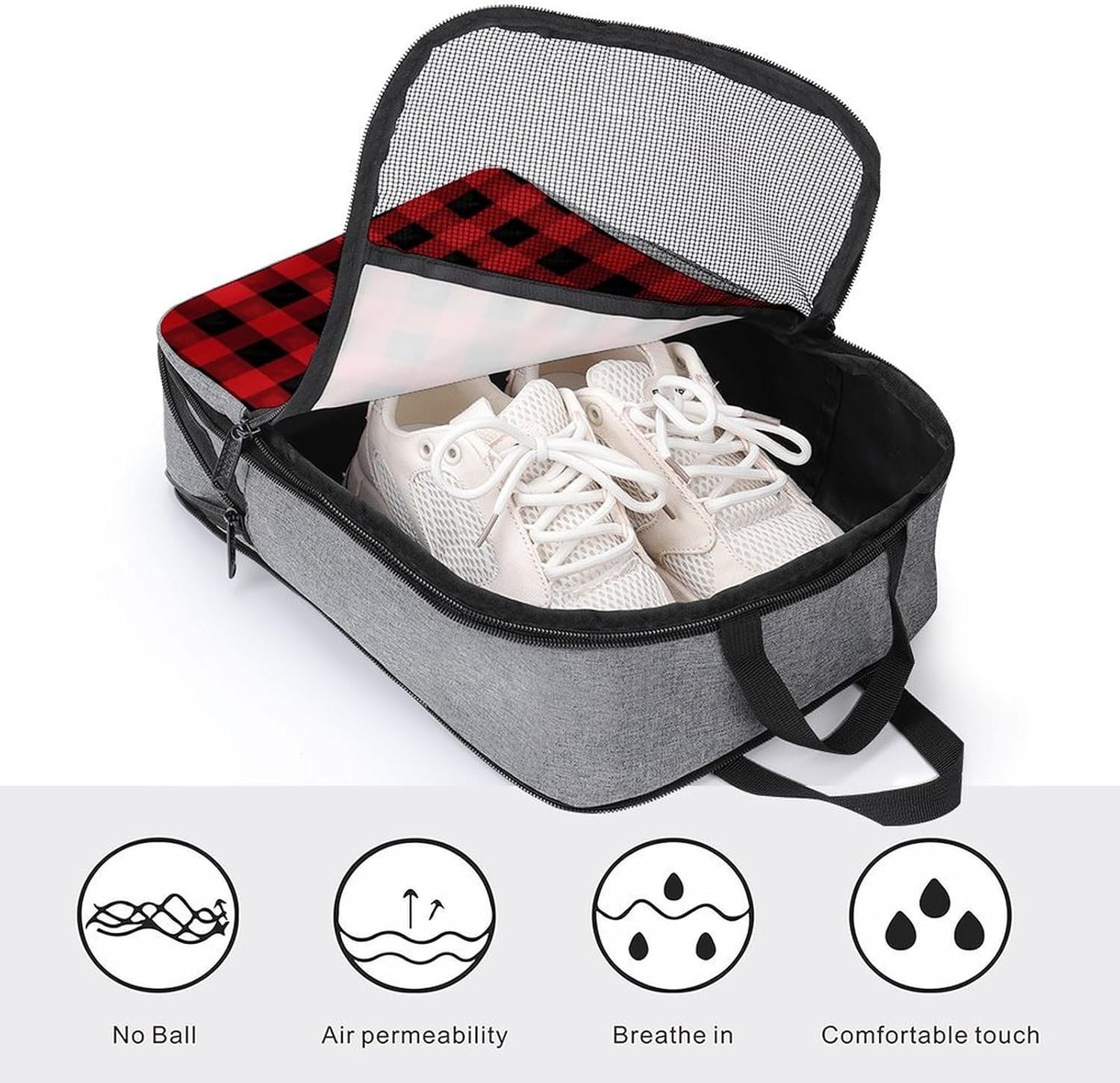 Manufacturer Red Black Buffalo Check Plaid Mesh Waterproof Portable Travel Shoe Bag Hanging Luggage Shoe Storage Compression Custom Logo Packing Cube Expandable Private Label Organizer for Sneakers