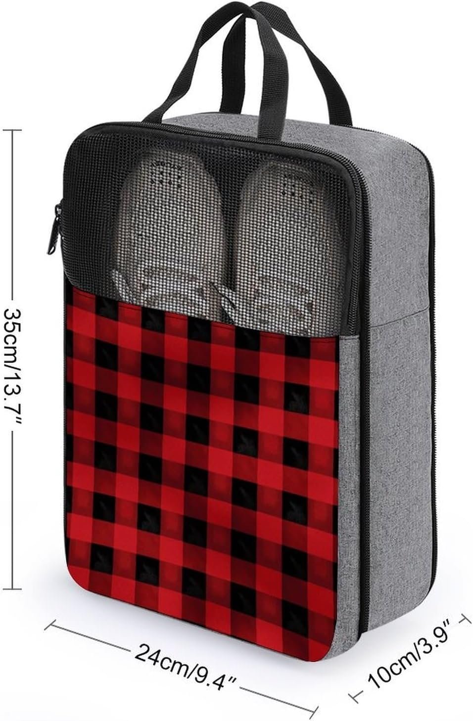 Manufacturer Red Black Buffalo Check Plaid Mesh Waterproof Portable Travel Shoe Bag Hanging Luggage Shoe Storage Compression Custom Logo Packing Cube Expandable Private Label Organizer for Sneakers