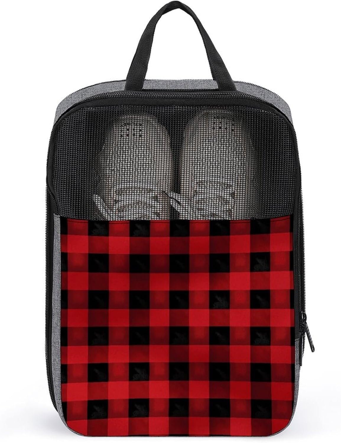 Manufacturer Red Black Buffalo Check Plaid Mesh Waterproof Portable Travel Shoe Bag Hanging Luggage Shoe Storage Compression Custom Logo Packing Cube Expandable Private Label Organizer for Sneakers