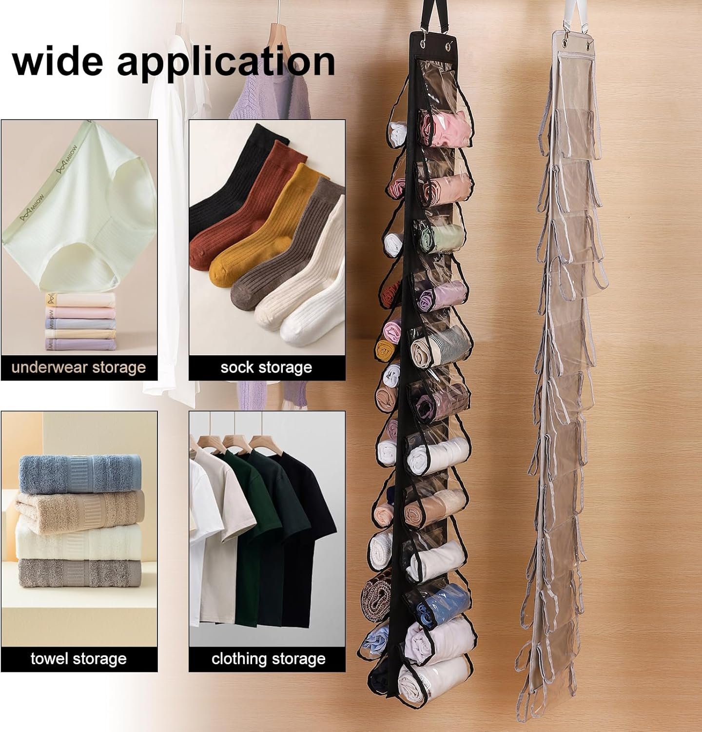 Private Label Clear 20 Pockets Hanging Legging Closet Organizer, Custom Logo Oxford Cloth Storage for Wardrobe Behind Door 2 Pack Black from Factory