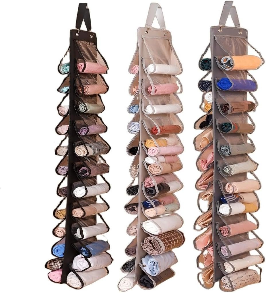 Private Label Clear 20 Pockets Hanging Legging Closet Organizer, Custom Logo Oxford Cloth Storage for Wardrobe Behind Door 2 Pack Black from Factory