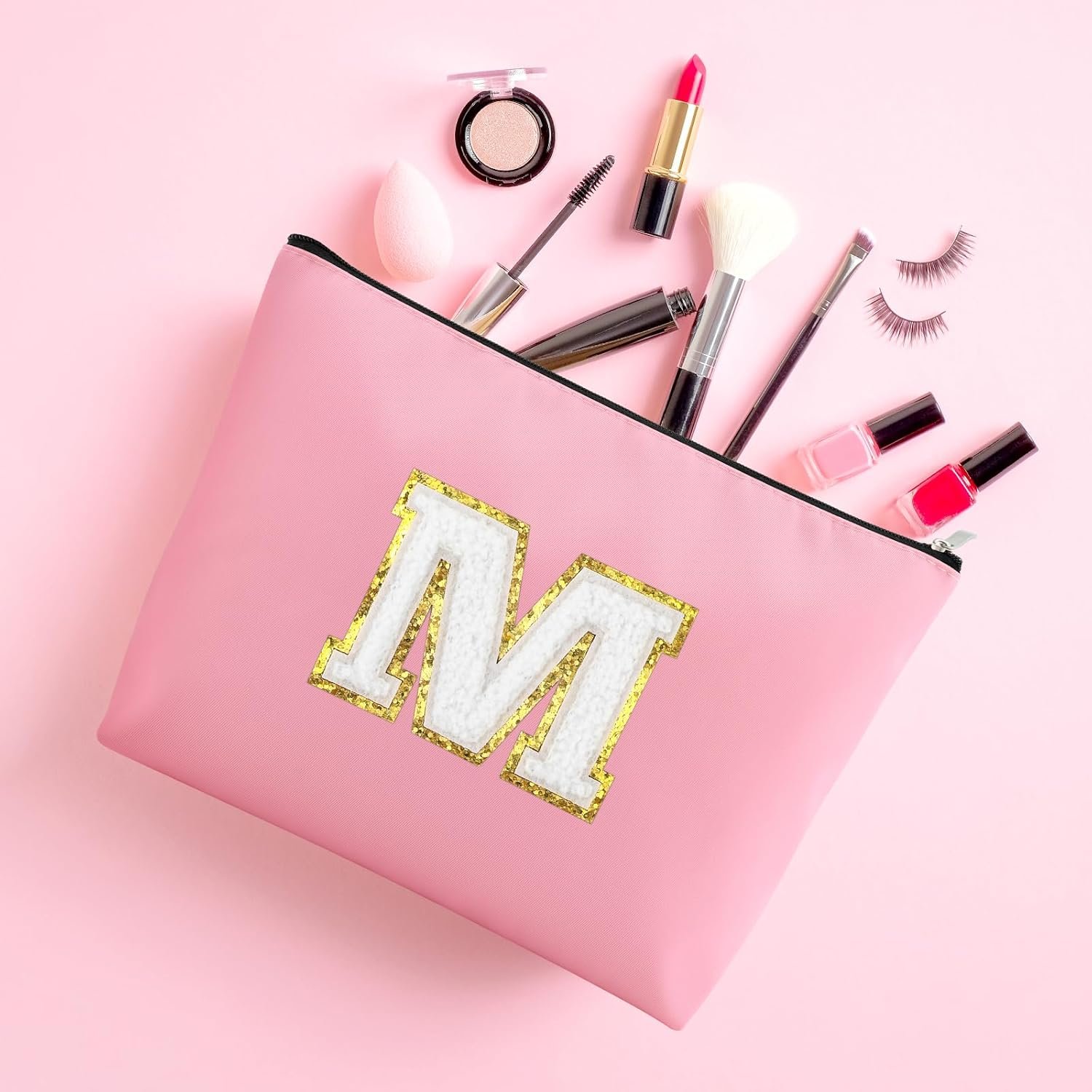 Manufacturer Personalized Initial Makeup Bag A-Z Travel Toiletry Bags Private Label Oxford Cloth Cosmetic Bag Custom Logo Letter M Birthday Christmas Mothers Day Valentines Day Gifts for Women