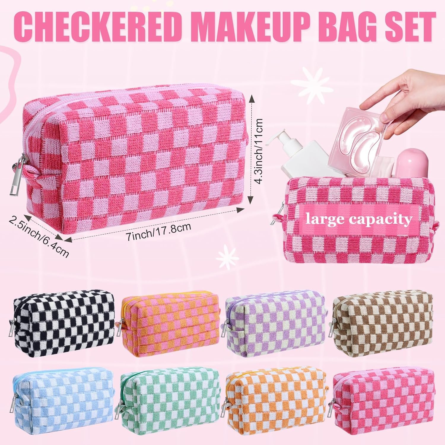 Private Label 8 Pcs Checkered Makeup Bag Bulk Cosmetic Organizer for Women & Teens Preppy Travel Toiletry Pouch with Custom Logo for Skincare & Brushes Bridesmaid Proposal Gifts from Factory Classic Color Private Label 8 Pcs Checkered Makeup Bag Bulk Cosmetic Organizer for Women & Teens Preppy Travel Toiletry Pouch with Custom Logo for Skincare & Brushes Bridesmaid Proposal Gifts from Factory Classic Color
