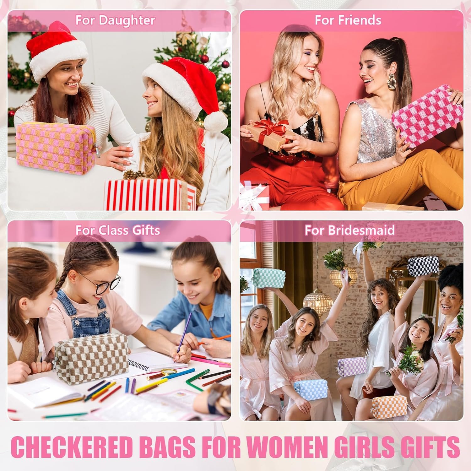 Private Label 8 Pcs Checkered Makeup Bag Bulk Cosmetic Organizer for Women & Teens Preppy Travel Toiletry Pouch with Custom Logo for Skincare & Brushes Bridesmaid Proposal Gifts from Factory Classic Color Private Label 8 Pcs Checkered Makeup Bag Bulk Cosmetic Organizer for Women & Teens Preppy Travel Toiletry Pouch with Custom Logo for Skincare & Brushes Bridesmaid Proposal Gifts from Factory Classic Color
