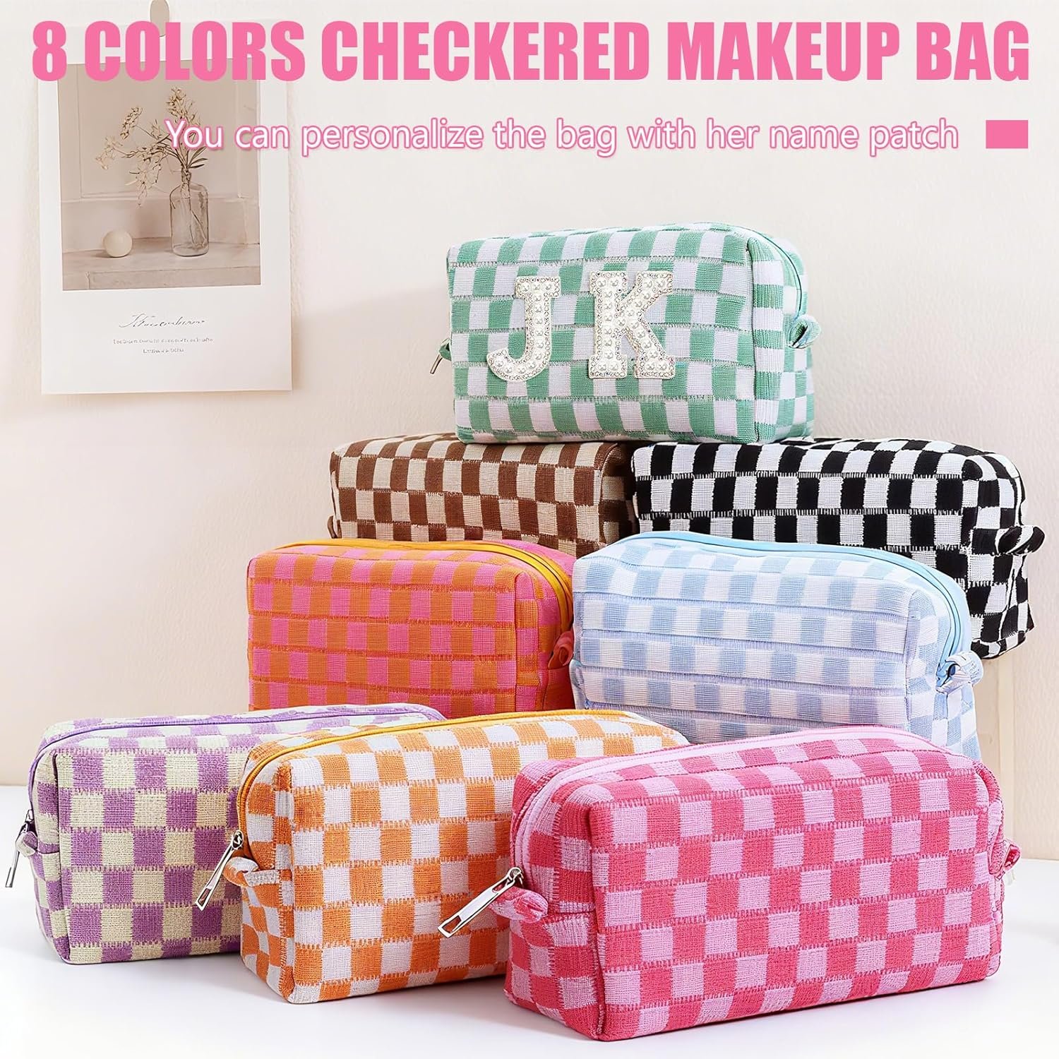 Private Label 8 Pcs Checkered Makeup Bag Bulk Cosmetic Organizer for Women & Teens Preppy Travel Toiletry Pouch with Custom Logo for Skincare & Brushes Bridesmaid Proposal Gifts from Factory Classic Color Private Label 8 Pcs Checkered Makeup Bag Bulk Cosmetic Organizer for Women & Teens Preppy Travel Toiletry Pouch with Custom Logo for Skincare & Brushes Bridesmaid Proposal Gifts from Factory Classic Color