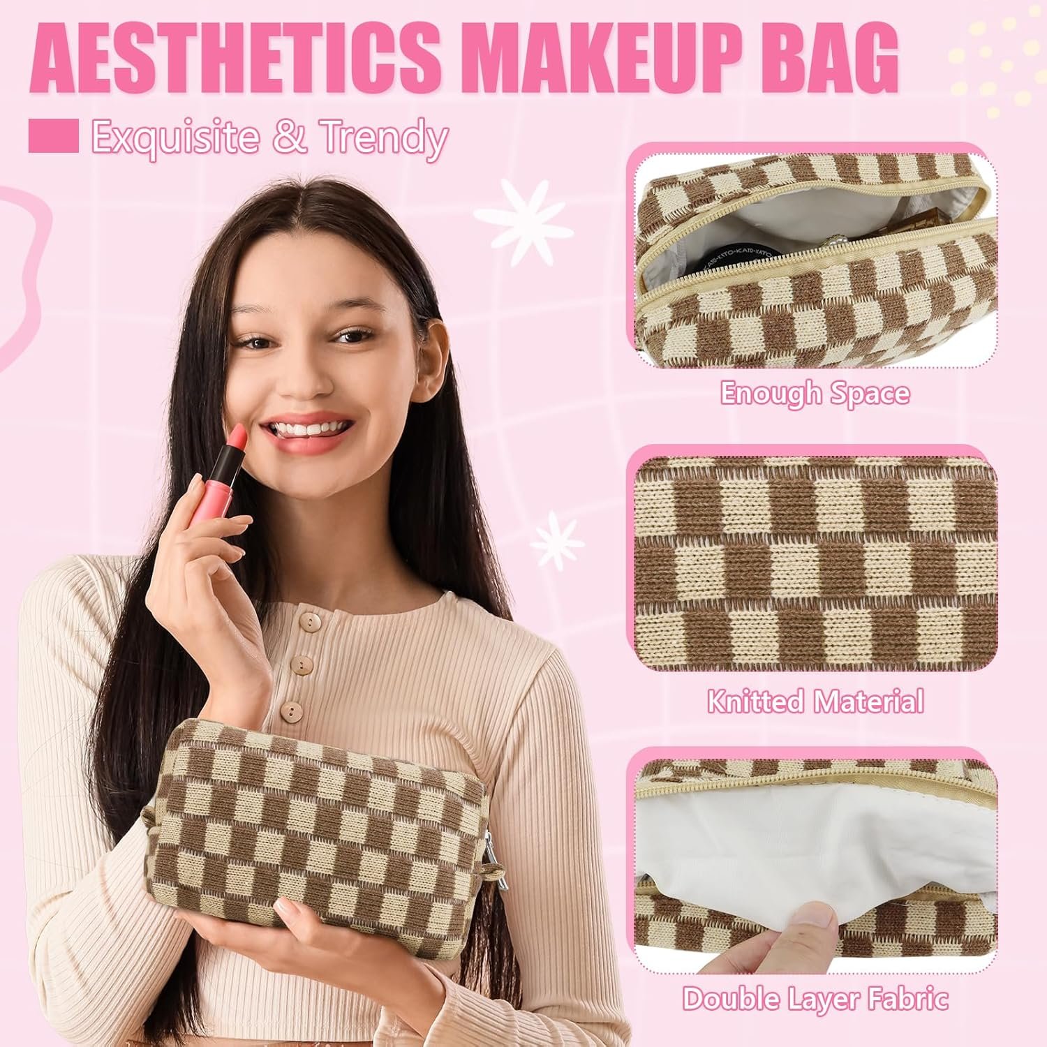 Private Label 8 Pcs Checkered Makeup Bag Bulk Cosmetic Organizer for Women & Teens Preppy Travel Toiletry Pouch with Custom Logo for Skincare & Brushes Bridesmaid Proposal Gifts from Factory Classic Color Private Label 8 Pcs Checkered Makeup Bag Bulk Cosmetic Organizer for Women & Teens Preppy Travel Toiletry Pouch with Custom Logo for Skincare & Brushes Bridesmaid Proposal Gifts from Factory Classic Color