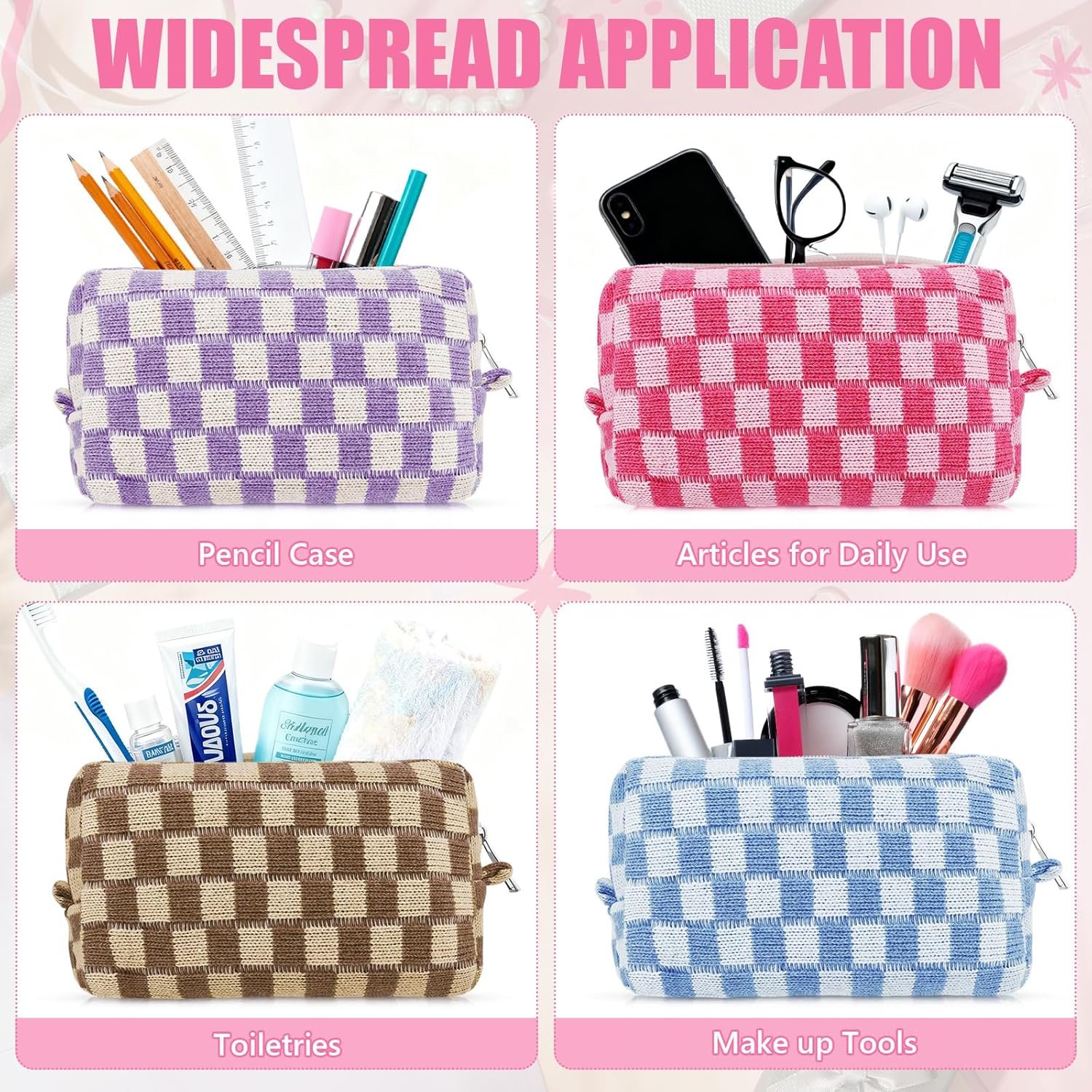Private Label 8 Pcs Checkered Makeup Bag Bulk Cosmetic Organizer for Women & Teens Preppy Travel Toiletry Pouch with Custom Logo for Skincare & Brushes Bridesmaid Proposal Gifts from Factory Classic Color Private Label 8 Pcs Checkered Makeup Bag Bulk Cosmetic Organizer for Women & Teens Preppy Travel Toiletry Pouch with Custom Logo for Skincare & Brushes Bridesmaid Proposal Gifts from Factory Classic Color