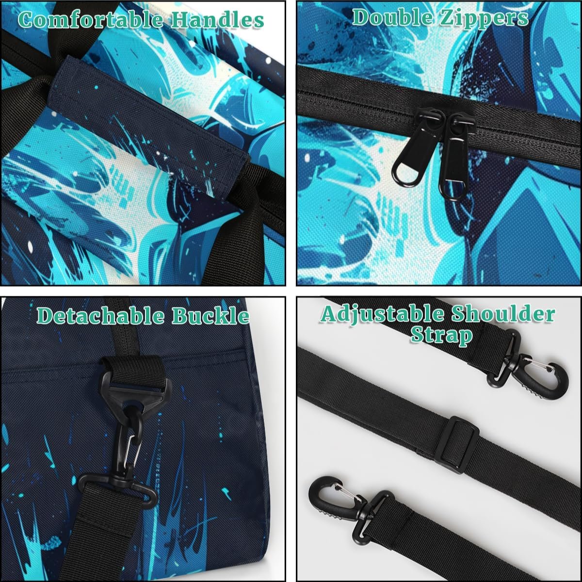 Private Label Personalized Soccer Gym Duffel Bags for Kids Boys with Custom Logo Custom Name Sport Training Travel Overnight Weekender Manufacturer Black Cyan