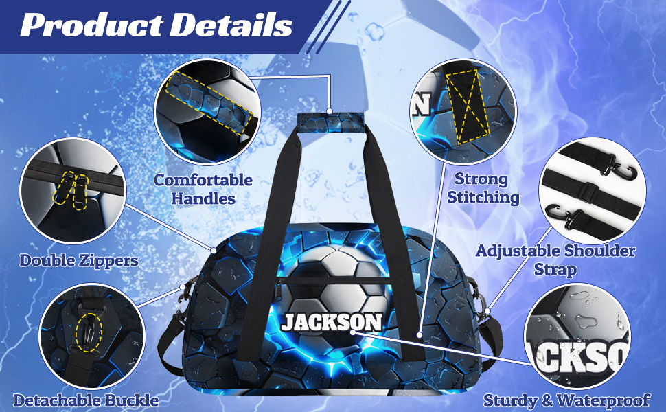 Private Label Personalized Soccer Gym Duffel Bags for Kids Boys with Custom Logo Custom Name Sport Training Travel Overnight Weekender Manufacturer Black Cyan