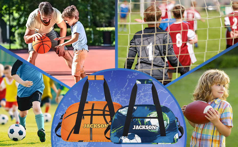 Private Label Personalized Soccer Gym Duffel Bags for Kids Boys with Custom Logo Custom Name Sport Training Travel Overnight Weekender Manufacturer Black Cyan