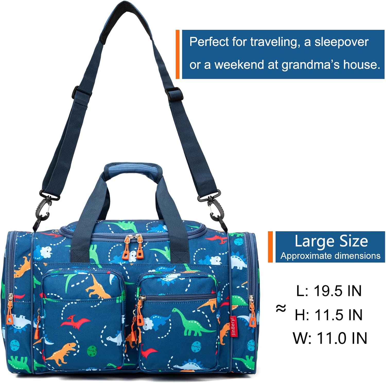 Factory Kids Duffle Bag for Boys and Girls 19 Inch Navy Blue with Custom Logo for Travel Weekend or Overnight Private Label