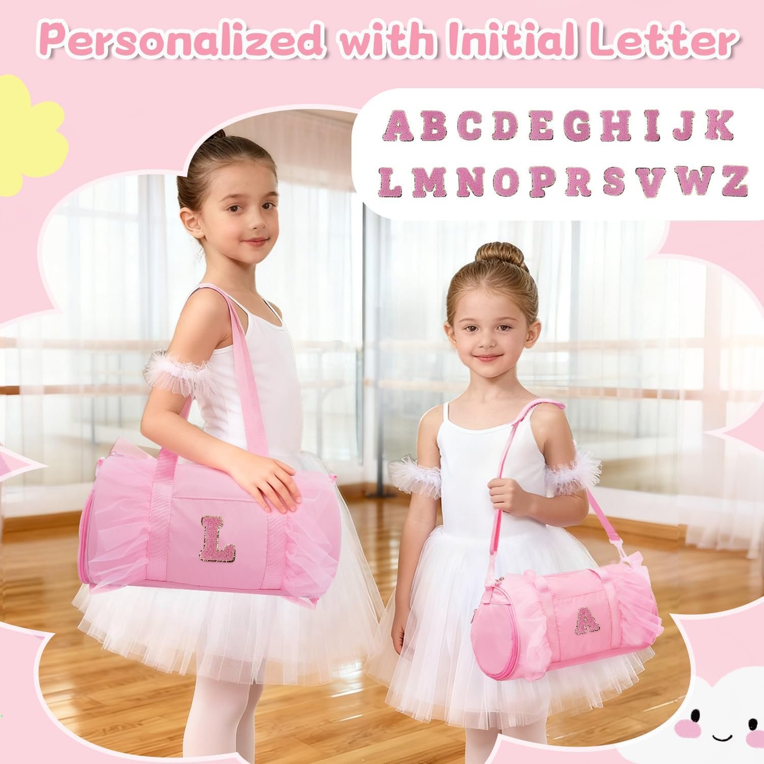 Manufacturer Dance Bag for Girls 6-8 Private Label Personalized Initial Letter Ballet Duffle with Shoes Compartment Pink A Custom Logo