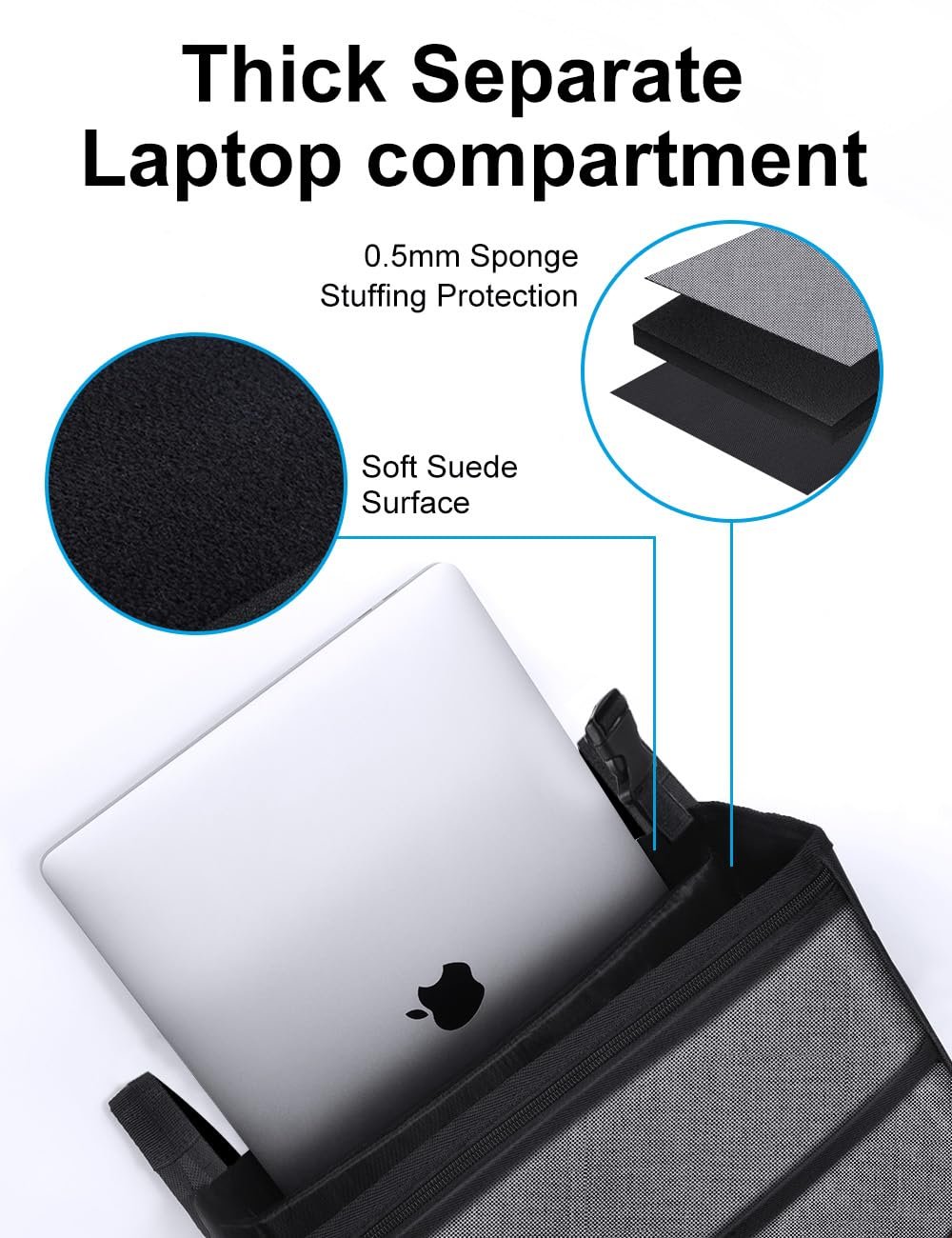 Private Label Hanging Car Seat Organizer for Front Passenger and Back Seats Manufacturer with Multiple Pockets Separate Laptop Pocket Cup Holder Travel Accessories Custom Logo