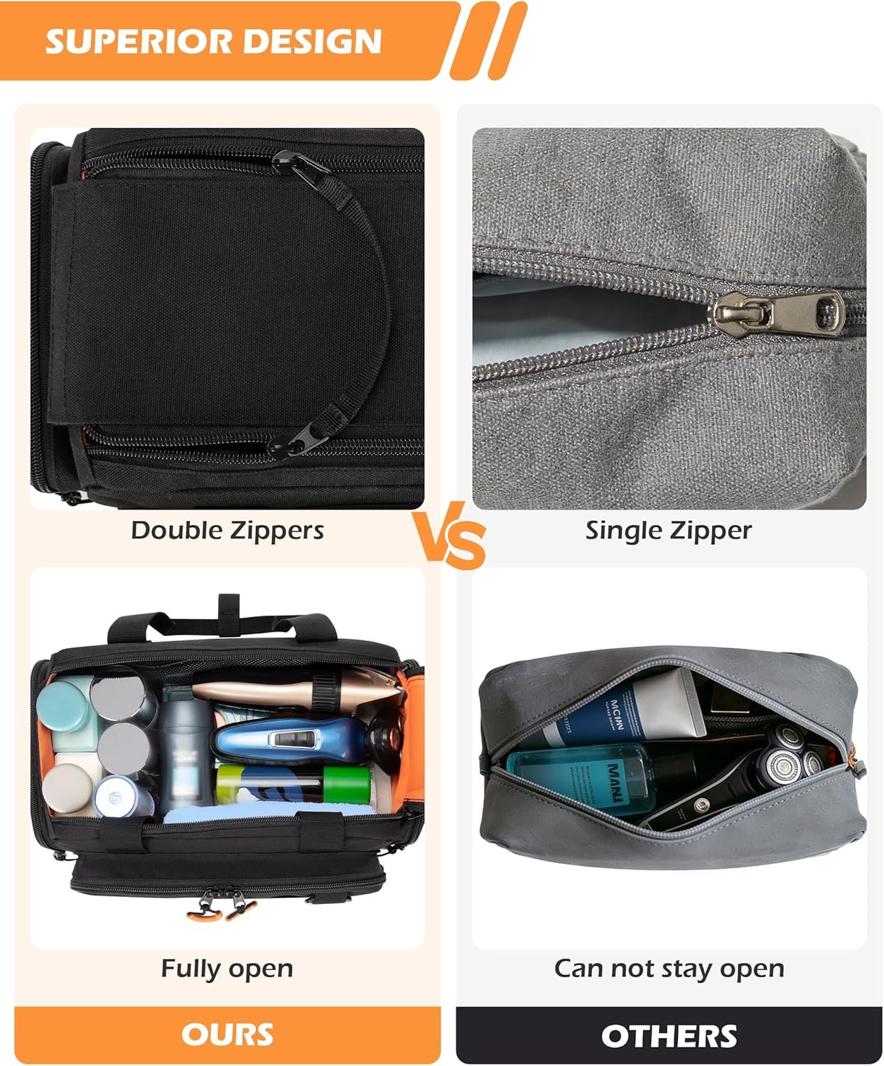 Custom Logo Extra Large Tactical Travel Toiletry Bag for Men Private Label Dopp Kit Organizer with Dual Way Zippers for Shaving Grooming Bathroom Essentials Manufacturer Black Empty Bag