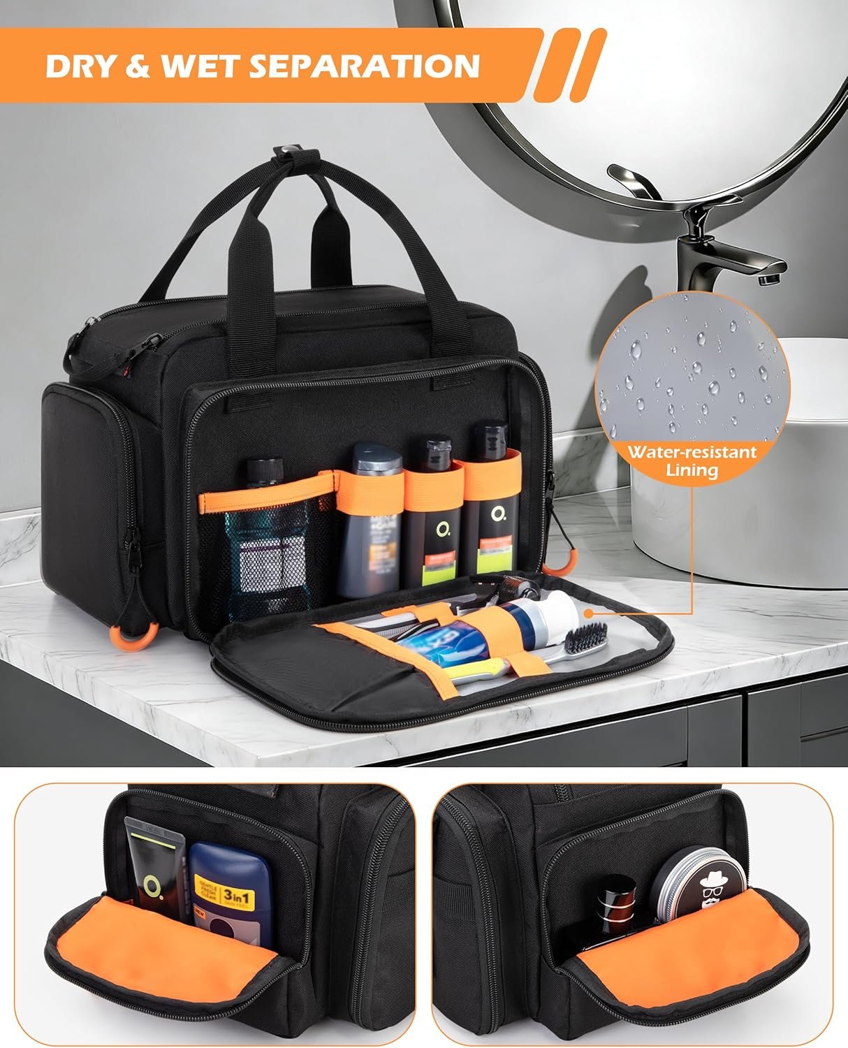 Custom Logo Extra Large Tactical Travel Toiletry Bag for Men Private Label Dopp Kit Organizer with Dual Way Zippers for Shaving Grooming Bathroom Essentials Manufacturer Black Empty Bag