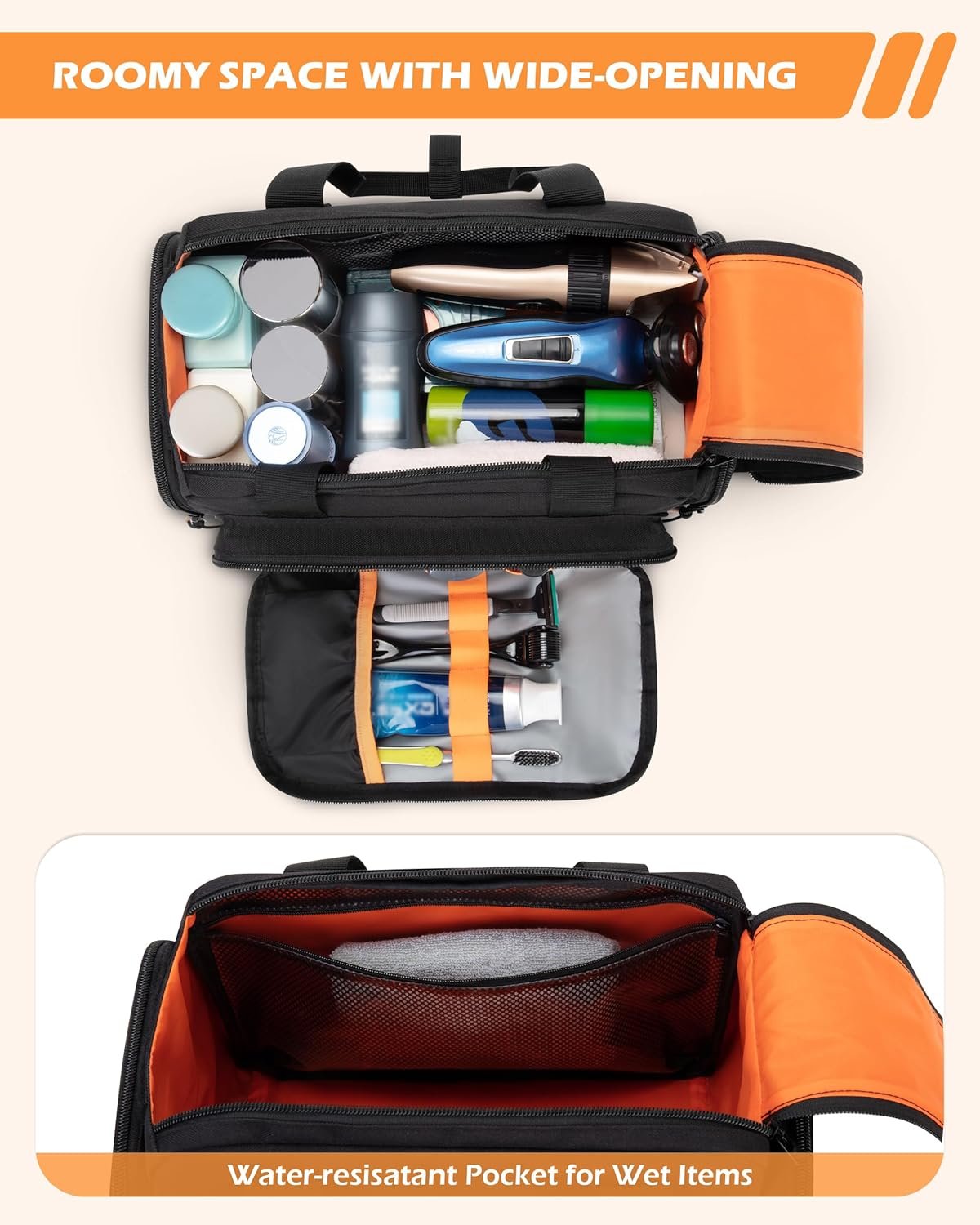 Custom Logo Extra Large Tactical Travel Toiletry Bag for Men Private Label Dopp Kit Organizer with Dual Way Zippers for Shaving Grooming Bathroom Essentials Manufacturer Black Empty Bag