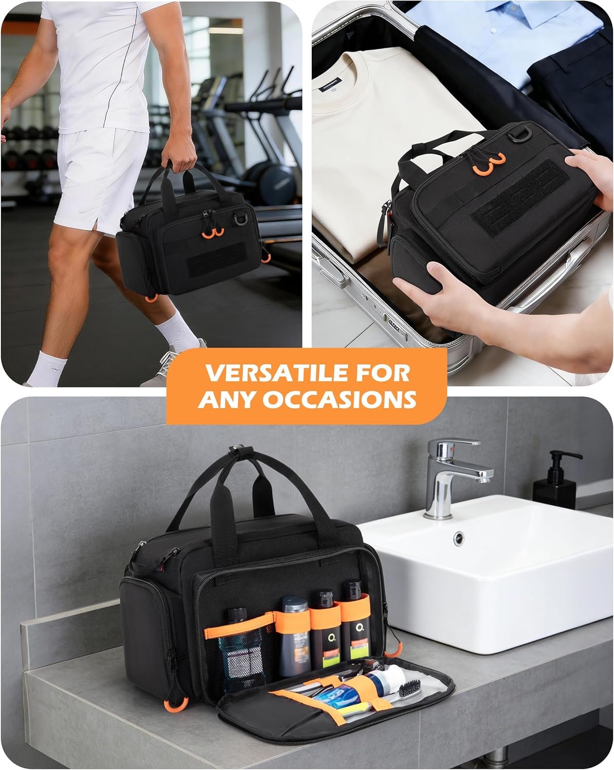 Custom Logo Extra Large Tactical Travel Toiletry Bag for Men Private Label Dopp Kit Organizer with Dual Way Zippers for Shaving Grooming Bathroom Essentials Manufacturer Black Empty Bag