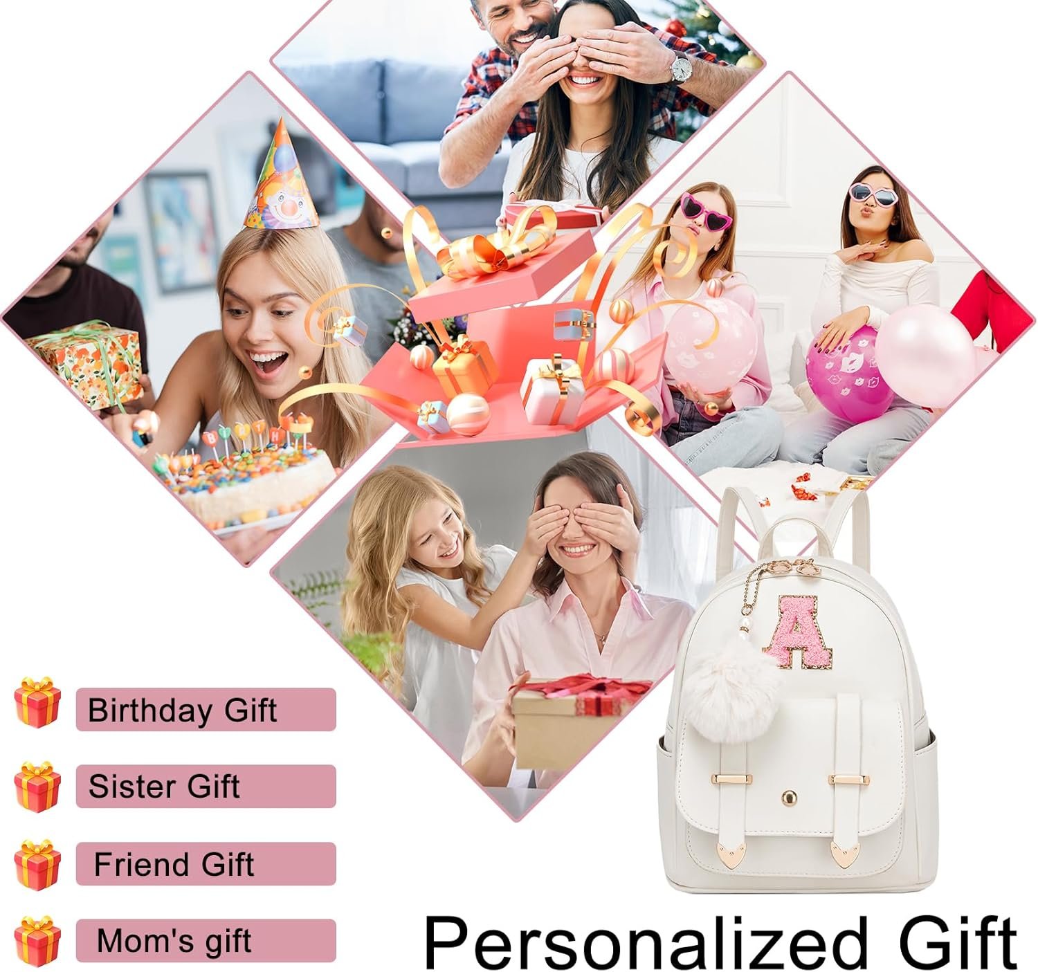 Manufacturer Direct Cute Mini Small Backpack Purse for Women Custom Logo Personalized Letter Leather Pompom Shoulder Bag Private Label - White Letter B