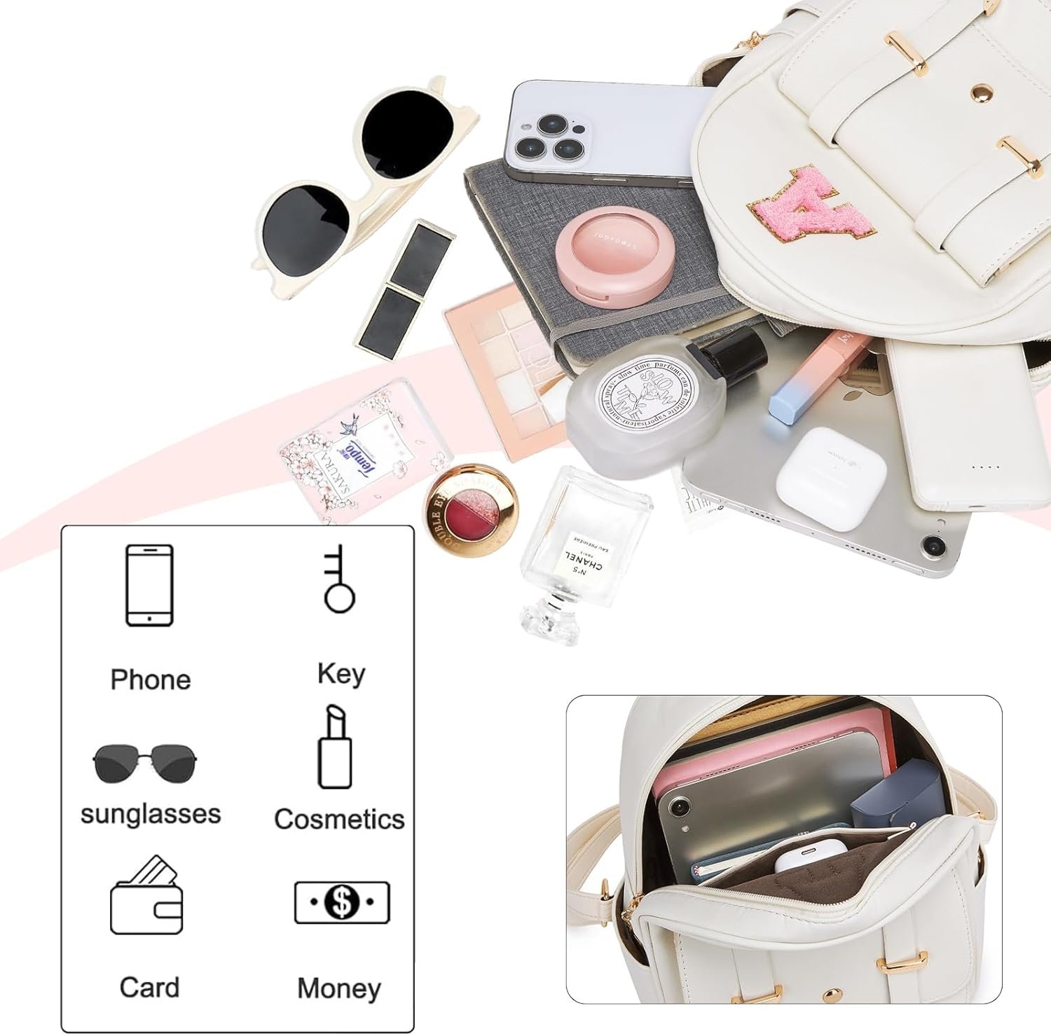 Manufacturer Direct Cute Mini Small Backpack Purse for Women Custom Logo Personalized Letter Leather Pompom Shoulder Bag Private Label - White Letter B