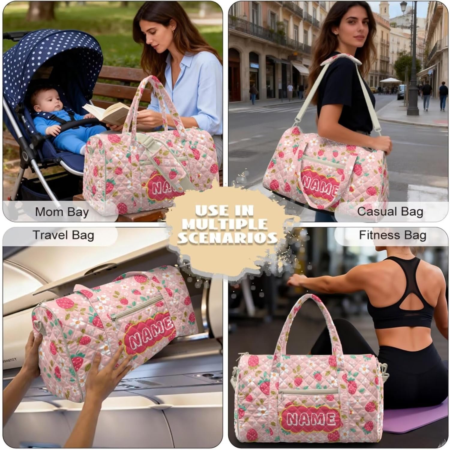 Private Label 2 Piece Pink Personalized Travel Bag Sets for Girls Custom Logo Quilted Duffle Makeup Organizer with Handle Pocket Lightweight Airline Personal Item Cosmetics Bag Manufacturer